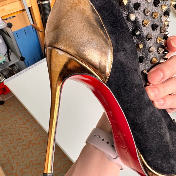 Christian Louboutin Spiked Ankle Boots Black/Gold Size 6.5 Red Sole New w/ Pouch - Picture 11 of 13